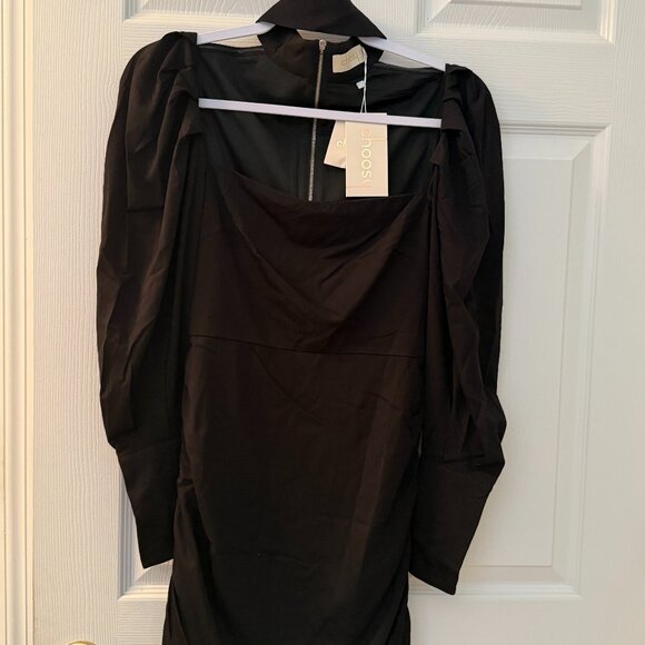 NWT Long Sleeve Black Mini Dress with Zip Up Back and Choker Neck - Picture 1 of 7